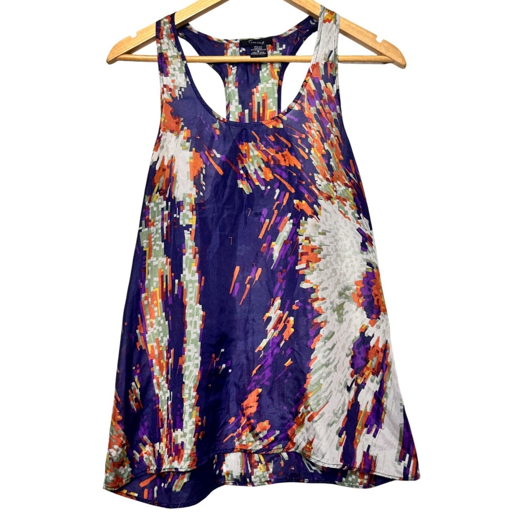Timing 100% Silk Racerback Tank Top Small Purple Abstract Pixel Print WN305TX10